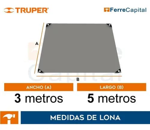 Lona Reforzada, 3 X 5 M, Gris Truper 10771 Plateado