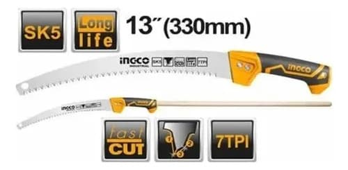 Serrucho De Poda Curvo Industrial 330 Mm / 13 Ingco Hps3308 Negro/naranja