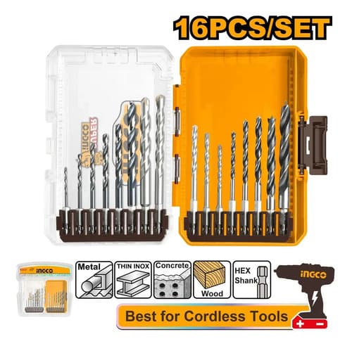 Set De 16 Mechas Para Metal, Mampostería Y Madera Ingco
