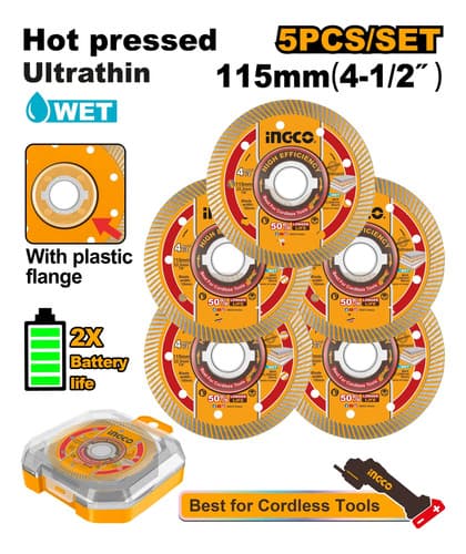 Set 5 Discos Diamantado 155mm 4 1/2 X 22.2mm Ingco Dmd051158 Naranja Claro