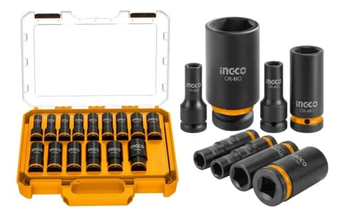 Set X15 Dados De Impacto Ingco 1/2 10mm Al 27mm Naranja Claro