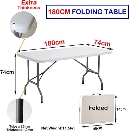 Mesa Plegable Valija 180 Exterior Interior Blanco