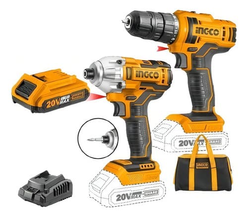 Atornillador De Impacto 20v + Atornillador Ingco Ckli2016 Color Anaranjado Y Negro