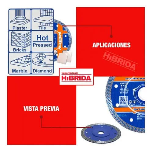 Disco Diamente Corte 4½' Ultrafino Amoladora Wadfow Azulejos Color Azul