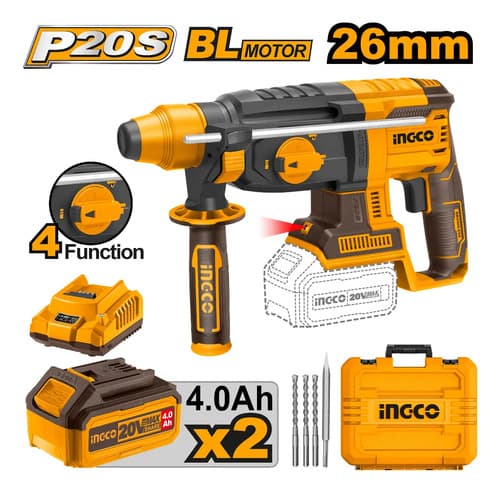 Rotomartillo Ingco Industrial 20v 2 Bat. Y Carg Crhli202287 Amarillo 220-240v50/60hz