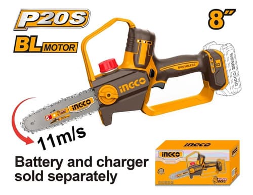 Motosierra Ingco 20v 8  Con 2 Baterias 4.0ah Y Cargador Naranja Claro
