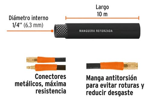 Manguera Compresor Alta Presión 1/4 Hule 300psi 10 Mt Truper Color Negro
