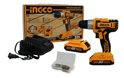 Taladro Inalámbrico Ingco 20v Con 2 Baterías Y Velocidad Variable Amarillo