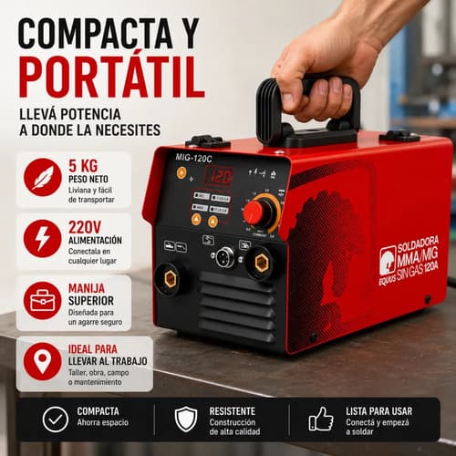 Soldadora Inverter Equus 120a Mig Mma Sin Gas Flux Almabre Rojo