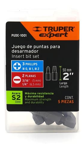 Juego De Puntas Combinadas De Acero 2'' Para Desarmador 5pzs