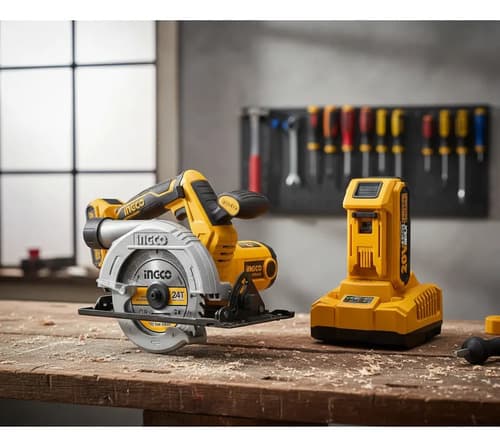 Combo Sierra Circular 20v Ingco + Cargador + Batería  Amarillo 20v