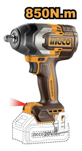Llave De Impacto 850nm Taladro 2 Baterias 4a 20v Ingco +acce Naranja Claro