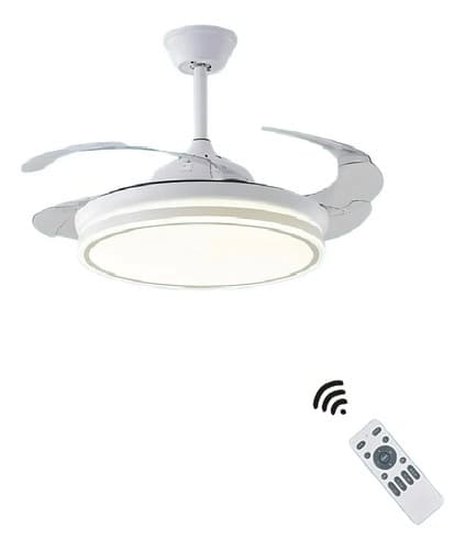 Ventilador De Techo Con Luz 42 Retractil Lampara Led Control 1.067 M 50 Blanco Transparente Plástico 3