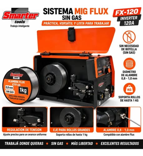 Soldadora 120a  Mig Flux Mma 3 En 1 + Careta Fotocromatica Naranja