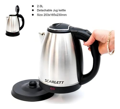 Jarra Eléctrica Scarlett Sc-20a 2l Acero Inoxidable Plateada Y Negra Plateado/negro