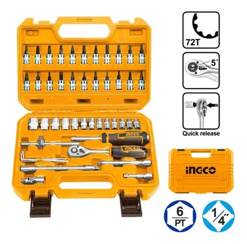 Juego Dados C/chicharra Ingco 1/4 Dr Jgo 46 Pzs Color Amarillo