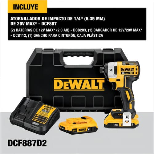 Atornillador De Impacto Dewalt Dcf887m2-b2 1/4 Sin Carbones Color Amarillol