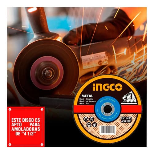 Lata X 25 Discos Corte Metal Esmeril Amoladora 115mm Ingco Color Naranja Claro