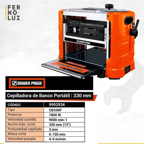 Cepilladora De Banco 330mm Dowen Pagio Profesional 9992934 Naranja
