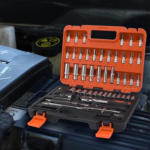 Caja Herramientas Set Kit Juego Dados Chicharra Llaves Corona 53 Piezas Tecnopro