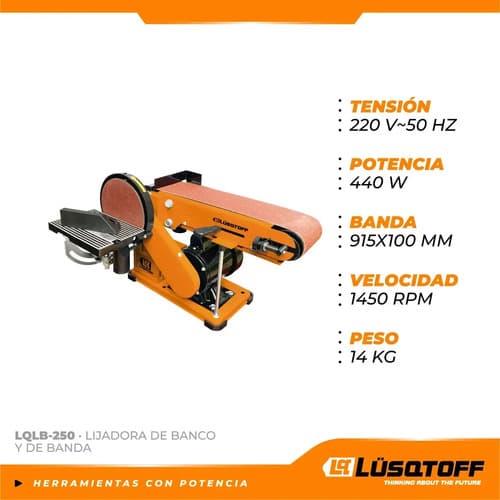 Lijadora De Banco Y De Banda Lüsqtoff Lqlb-250 50hz 440w Naranja 50 Hz