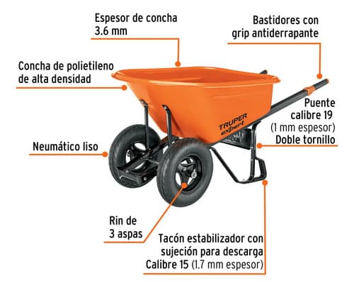 Carretilla 7ft3 Expert Plástica,2llantas 103007 Color Naranja