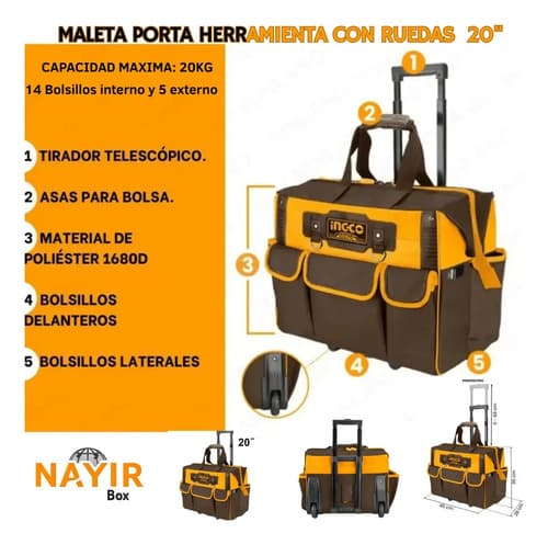Bolso De Herramientas 20 Maletín Chaleco Cinturón Ingco Marrón Oscuro