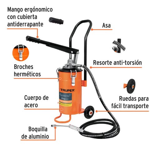 Engrasadora Manual 5 Kg A Palanca 5800 Psi Truper 16866