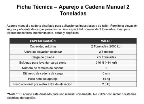 Aparejo A Cadena - 2 Toneladas | Davidson