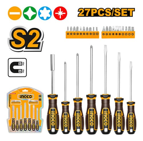 Set Destornilladores Ingco 27 Un Puntas Variables Magnetico