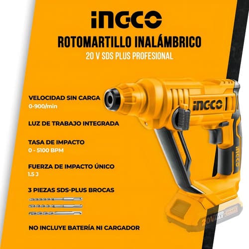 Rotomartillo Electroneumático Ingco P20s Crhli1601 Inalámbrico Amarillo Con 110w De Potencia