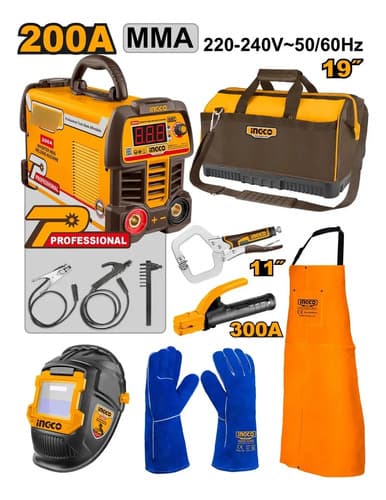 Soldadora Inverter Mma 200 Careta Delantal Accesorios Ingco Amarillo