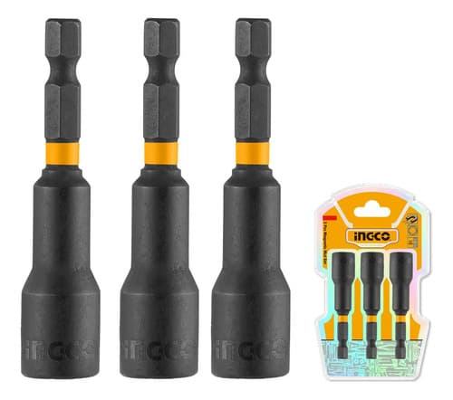 Pack De 3 Adaptadores De Impacto Ingco Magnéticos Hexagonales De 1/4