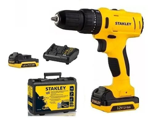 Taladro Percutor Atornillador Inalámbrico De 10mm Stanley Sch12s2k + Accesorio Con Maletín De Transporte Amarillo