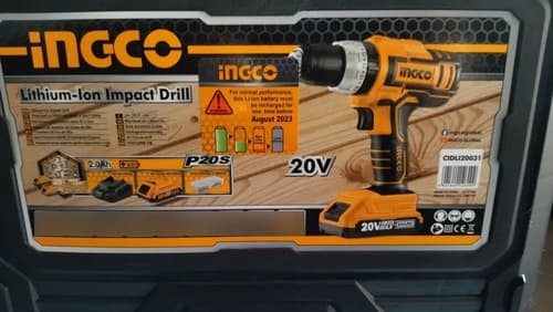 Taladro Percutor Ingco De 20v, 13mm, 2 Bat Y Cargador, Hnt Amarillo Naranja 20v