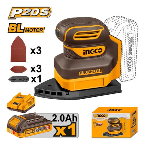 Lijadora Orbital Delta A Bateria P20s 20v + Lijas + Bat 2.0a Naranja Claro 8897