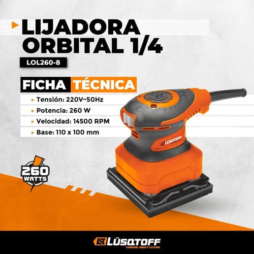 Lijadora Orbital De Palma Lusqtoff 260w 1/4'' 110x100 Naranja 50 Hz