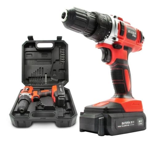 Taladro Atornillador Inalámbrico Hessen 016-5300 + 1 Batería De 2ah + Accesorio Con Maletín De Transporte Rojo/negro