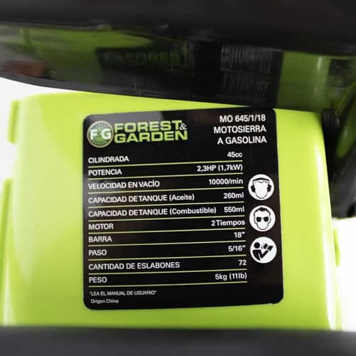 Motosierra A Gasolina De 45cc - Espada De 18 Verde