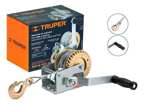 Malacate Con Manivela, 300 Kg, Con Cable, Truper, 14719