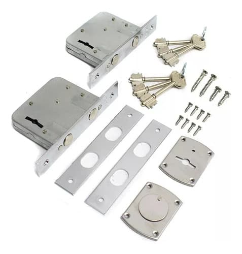 Cerrojo Gemelo Para Porton Doble Cerradura Gemelo Plateado