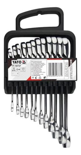 Juego De Llaves Combinadas Con Chicharra Yato De 12 Piezas, De Acero Cromado Negro