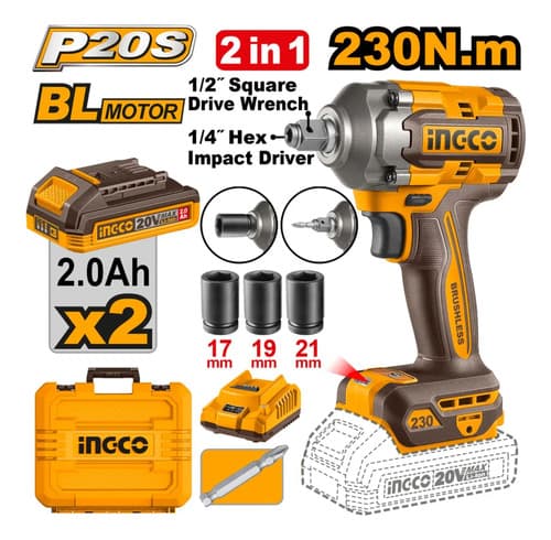 Llave Y Atornillador De Impacto Ingco A Batería 20v Ciwli202 Naranja
