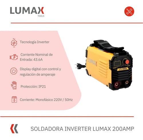 Soldadora Inverter Lumax 200amp Display Digital + Color Amarillo