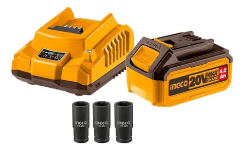 Llave De Impacto 850nm + Bateria 4ah Y Cargador Ingco Color Amarillo 50 Hz X 60 Hz