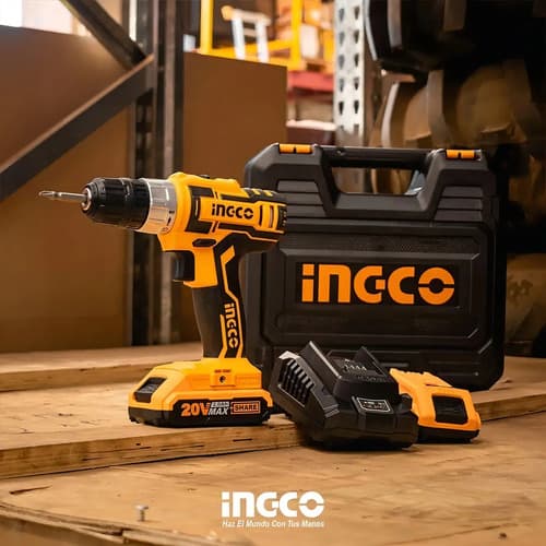Taladro Atornillador 10 Mm + 2 Baterias + Cargador Ingco Naranja