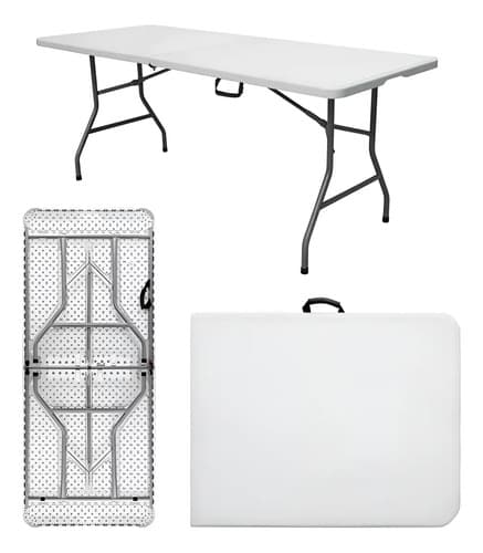 Mesa Plegable Picnic Con Asa Portátil 1,80mts Camping Catering Plastica Blanco