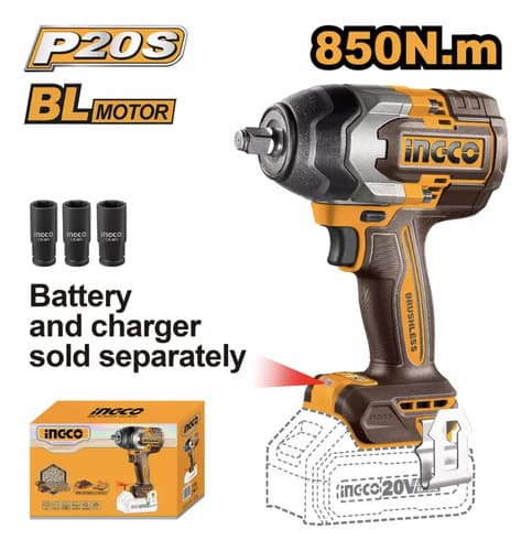 Llave De Impacto 850nm 20v Sin Bateria Ingco Ciwli20851 Naranja Claro