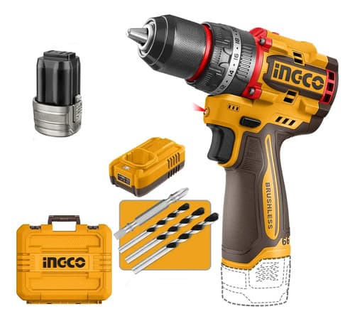 Taladro Atorn Percutor 66nm Bat Car Valija Ingco Cidli166062 Naranja Claro 16v
