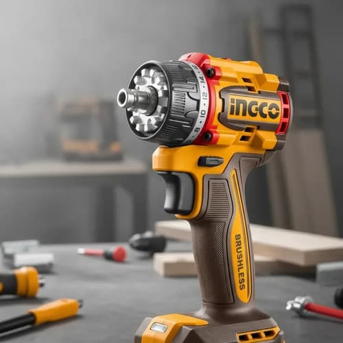 Taladro Multicabezal 4 En 1  20v 2 Bat 2.0ah  + Valija Ingco Naranja Claro 20v